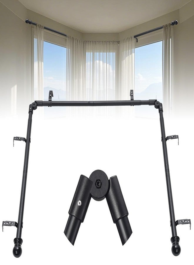 EUIJOIP The Last Curtain Rod You'll Ever Buy! Rustproof Metal 3 Sides Adjustable U Shape Rod - Foldable Corner Solution for Bay/Box/U Shaped Windows (15-53 Inch Side Rods 25-78 Inch Center Rods) (Matte Black) - Image 1